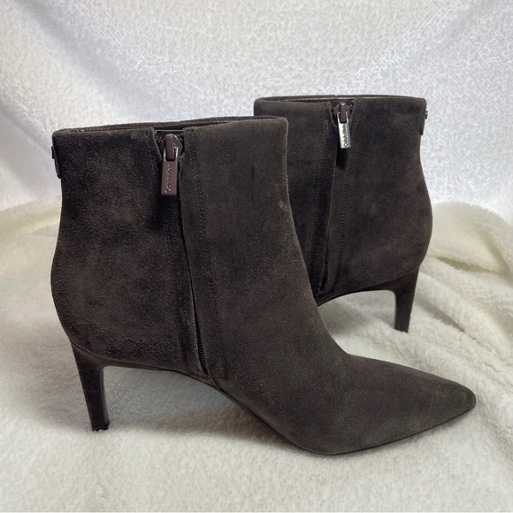 Calvin Klein suede brown heeled booties, never worn - Picture 1 of 10